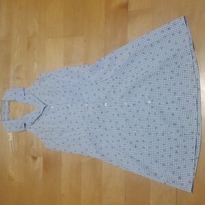 Sweet Blue Checkered Floral Collared Sleeveless Button Dress L NWOT